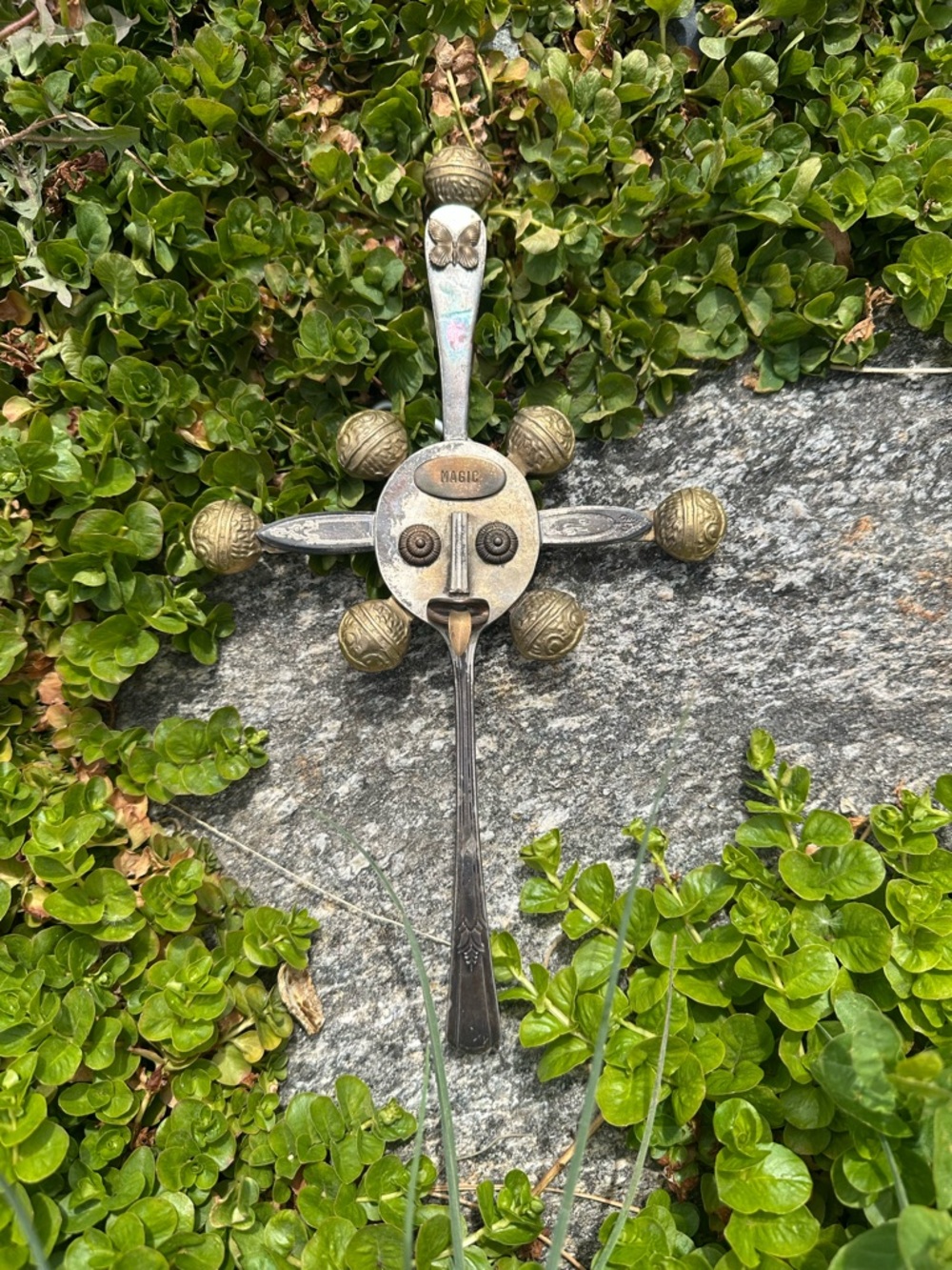 Handcrafted Recycled Welded Metal Wall Art Bell/Rattle Figure by BRIANA KAUFMANN